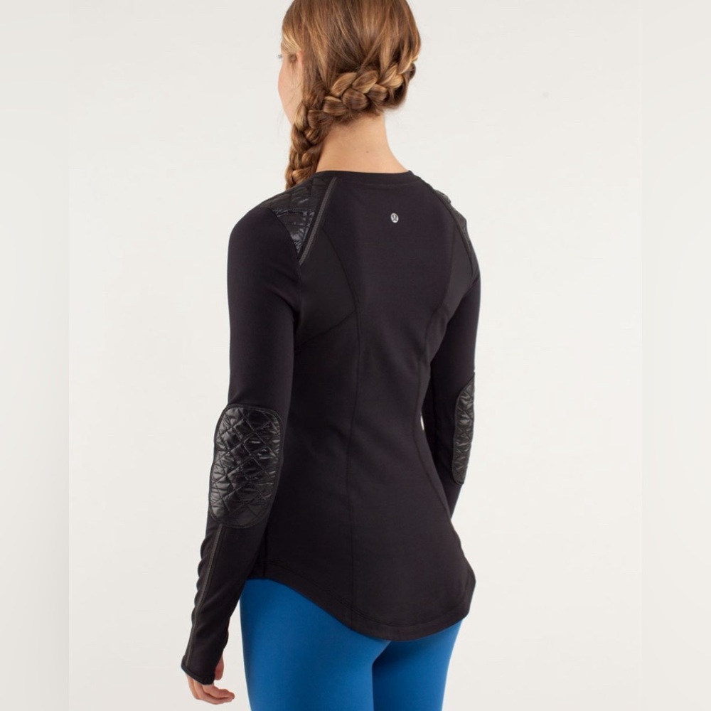 Lululemon Ice Queen Top Shirt Womens Size 4 Black Quilted Shoulder Elbow Patch - Picture 1 of 6